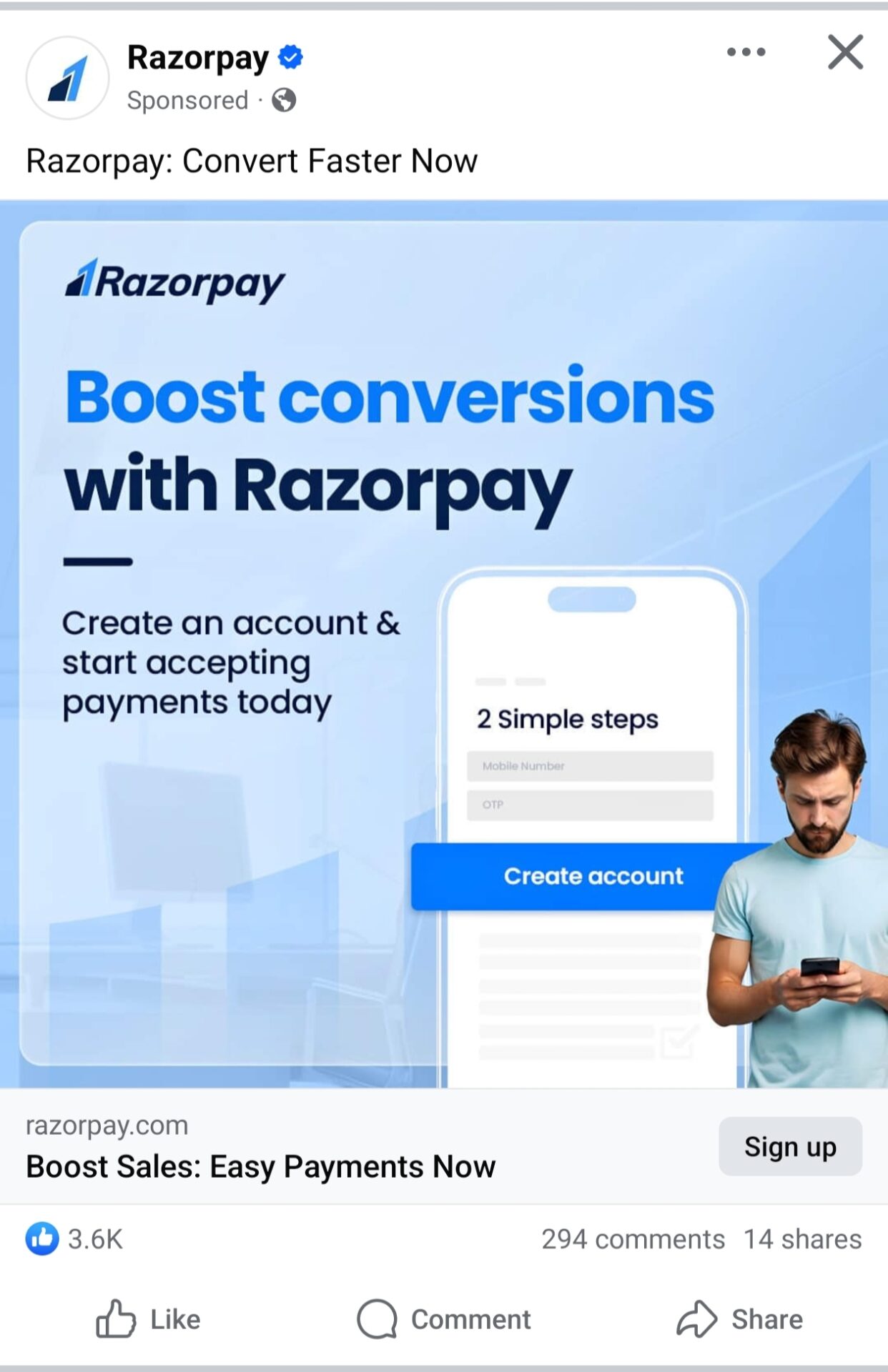 Facebook Image Ad Example for Razorpay